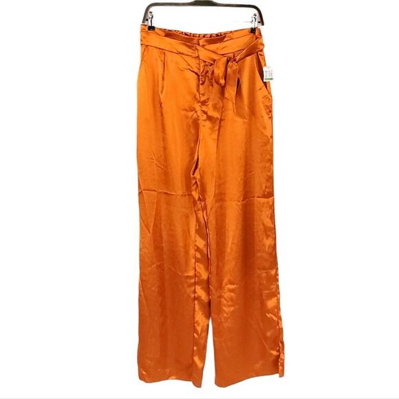 Heartloom Satin Wide Leg Pants Tie Waist - Picture 2 of 13